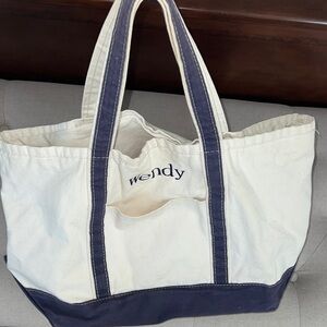 Pottery Barn Canvas Tote Bag with Navy Trim